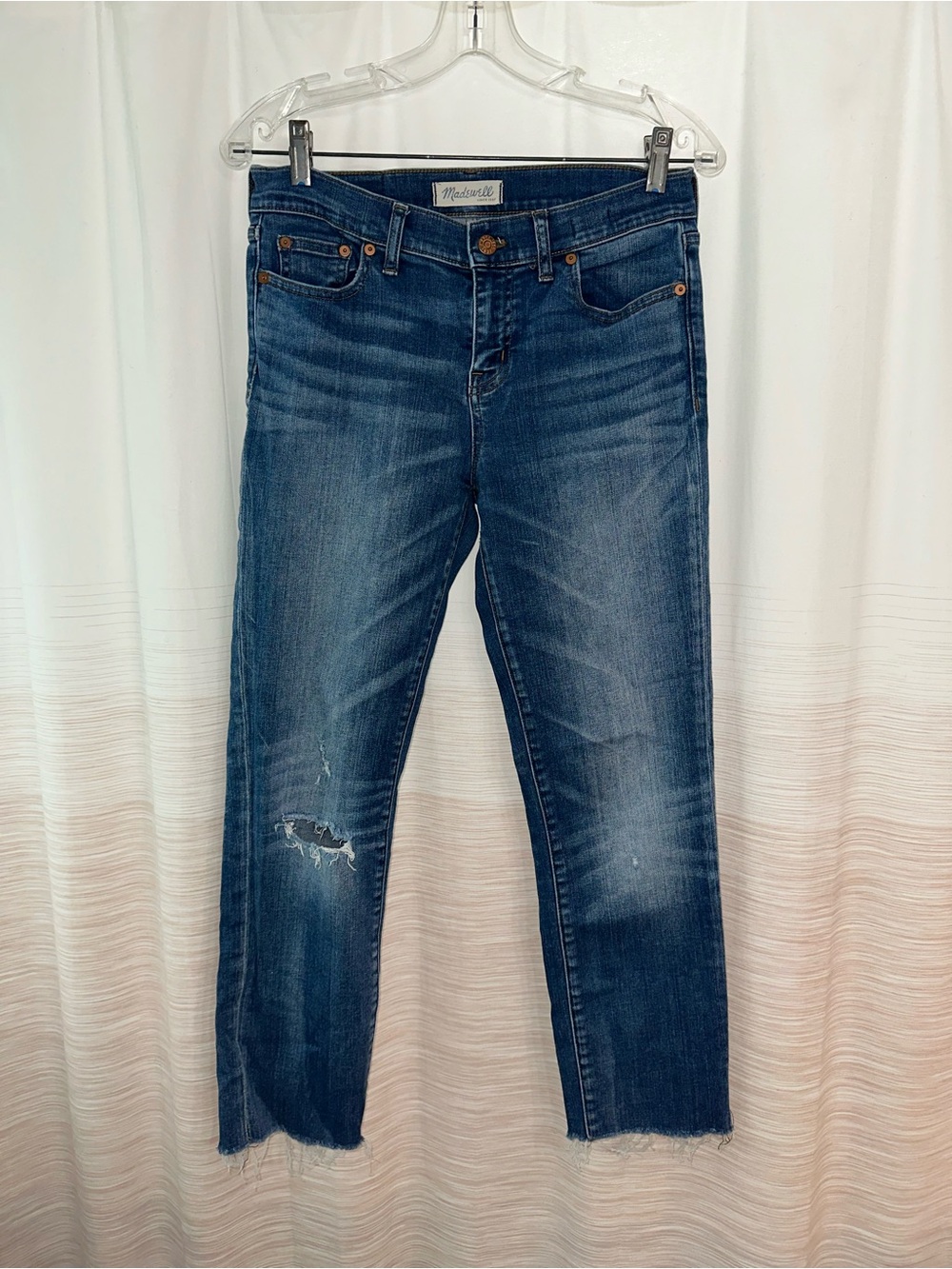 Madewell Medium Wash Alley Straight Cropped Jeans with Raw Hem Size 28